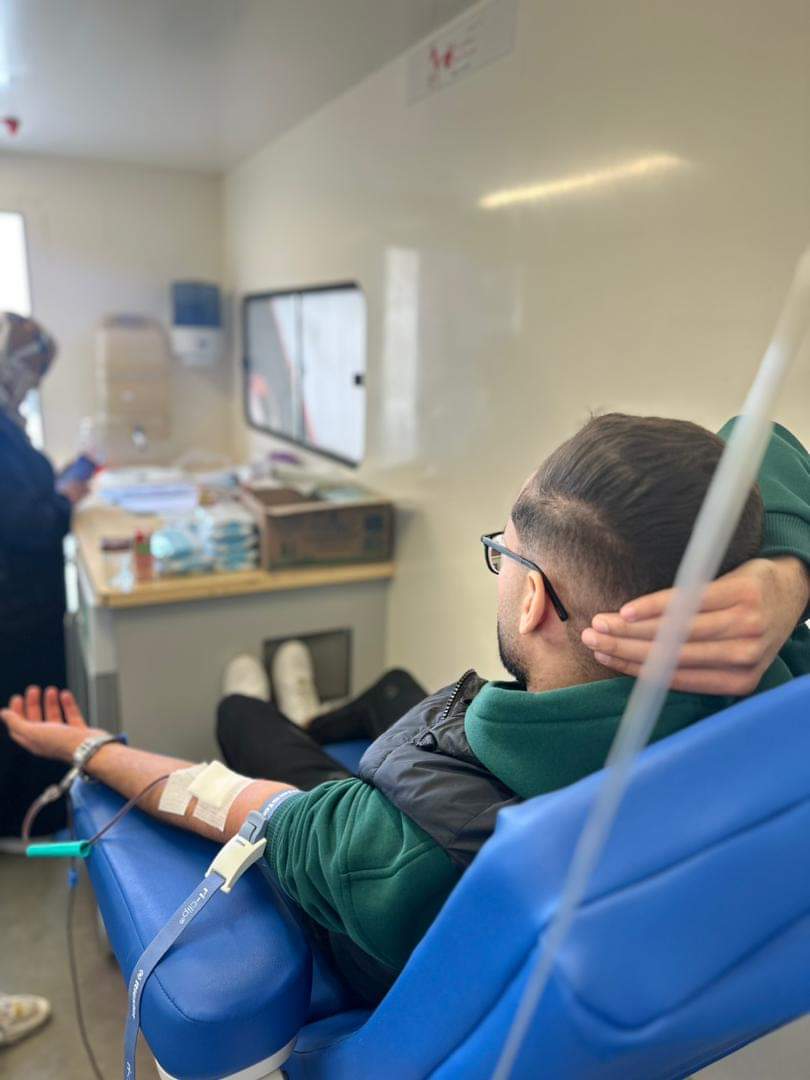 Invitation | Responding to an invitation from Al-Mawakib College at Al-Sarraj, university students participated in a blood donation campaign